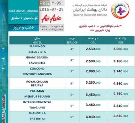 تورمالزی ، 3شب کوالا+3شب لنکاوی ، پرواز آیر آسیا- آژانس مسافرتی دالان بهشت ایرانیان