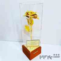 باکس گل رز طلایی تک شاخه پایه مخمل با شناسنامه 